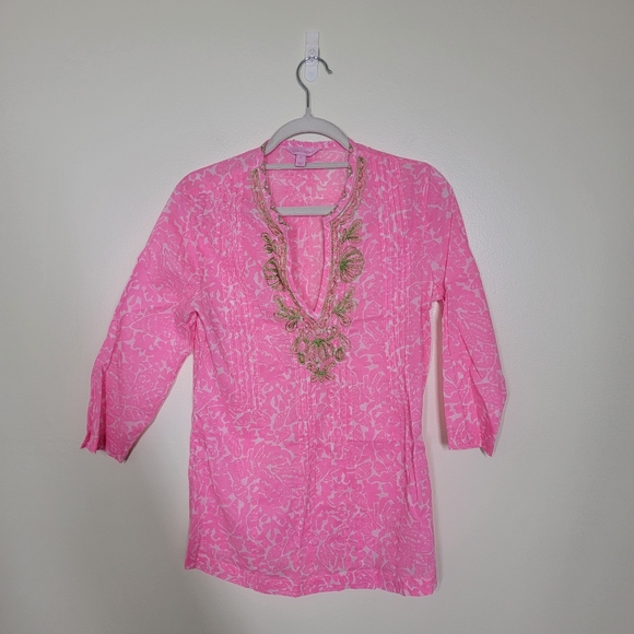 Lilly Pulitzer Sarasota Tunic Cosmic Pink Medium 100% Cotton - Picture 2 of 4